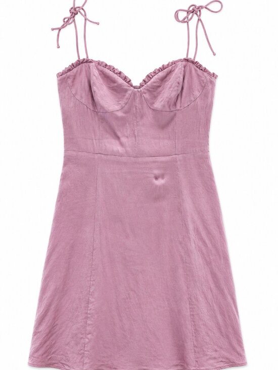 Wilfred Dresses & Skirts - Wilfred Aritzia Pink Satin Tie Strap Mini Dress Size 6 Smocked Back Romantic